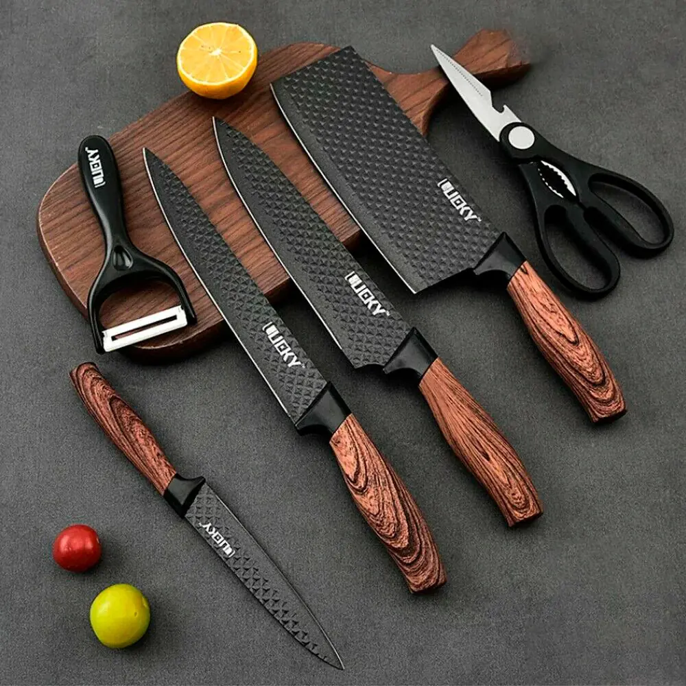 Kit Conjunto De Facas Inox 6/9 Peças Antiaderente Com Cabo Reforçado Descascador E Tesoura Cozinha Facas de Cozinha