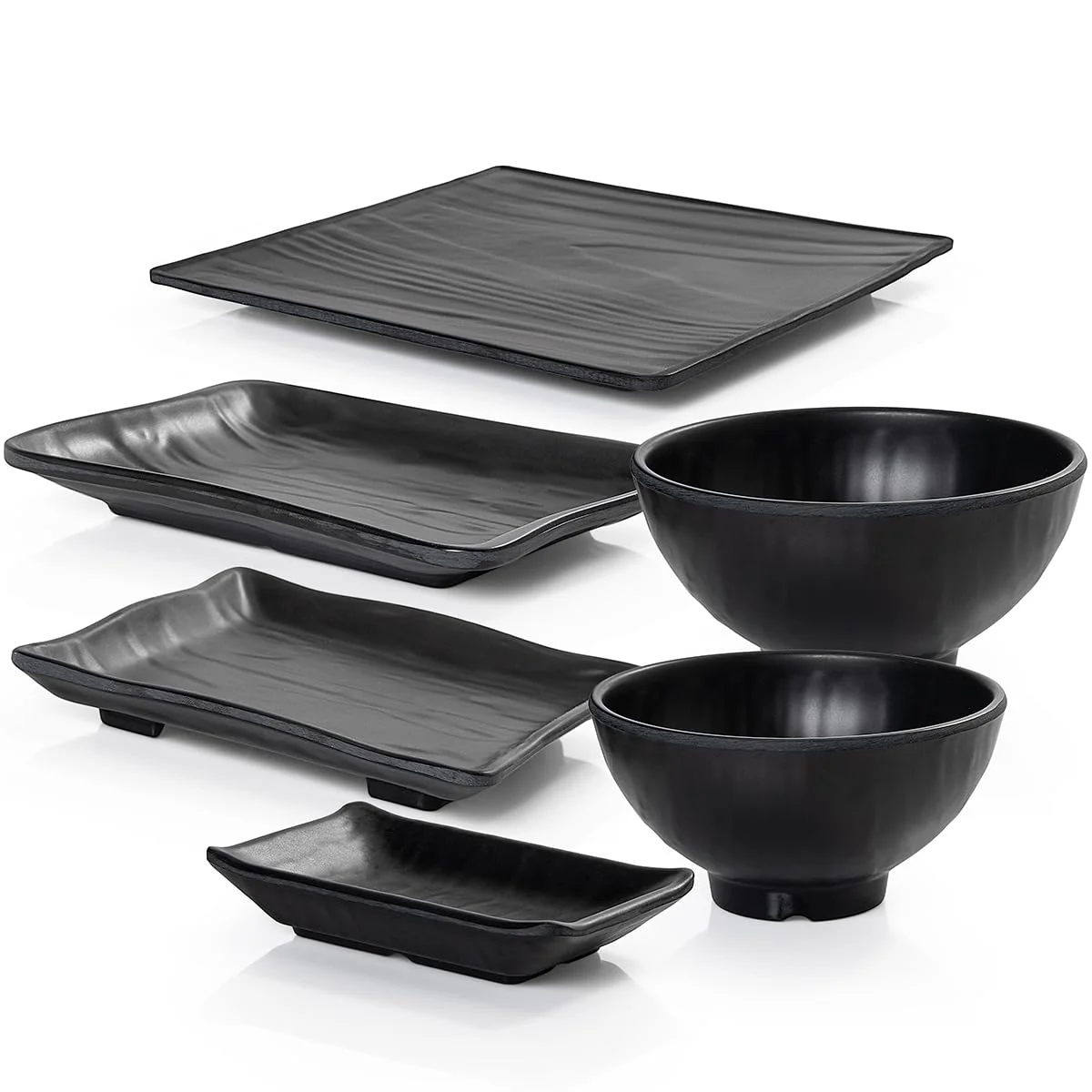 Jogo Oriental Para Servir 30 Peças 100% Melamina Black Gourmet Mix