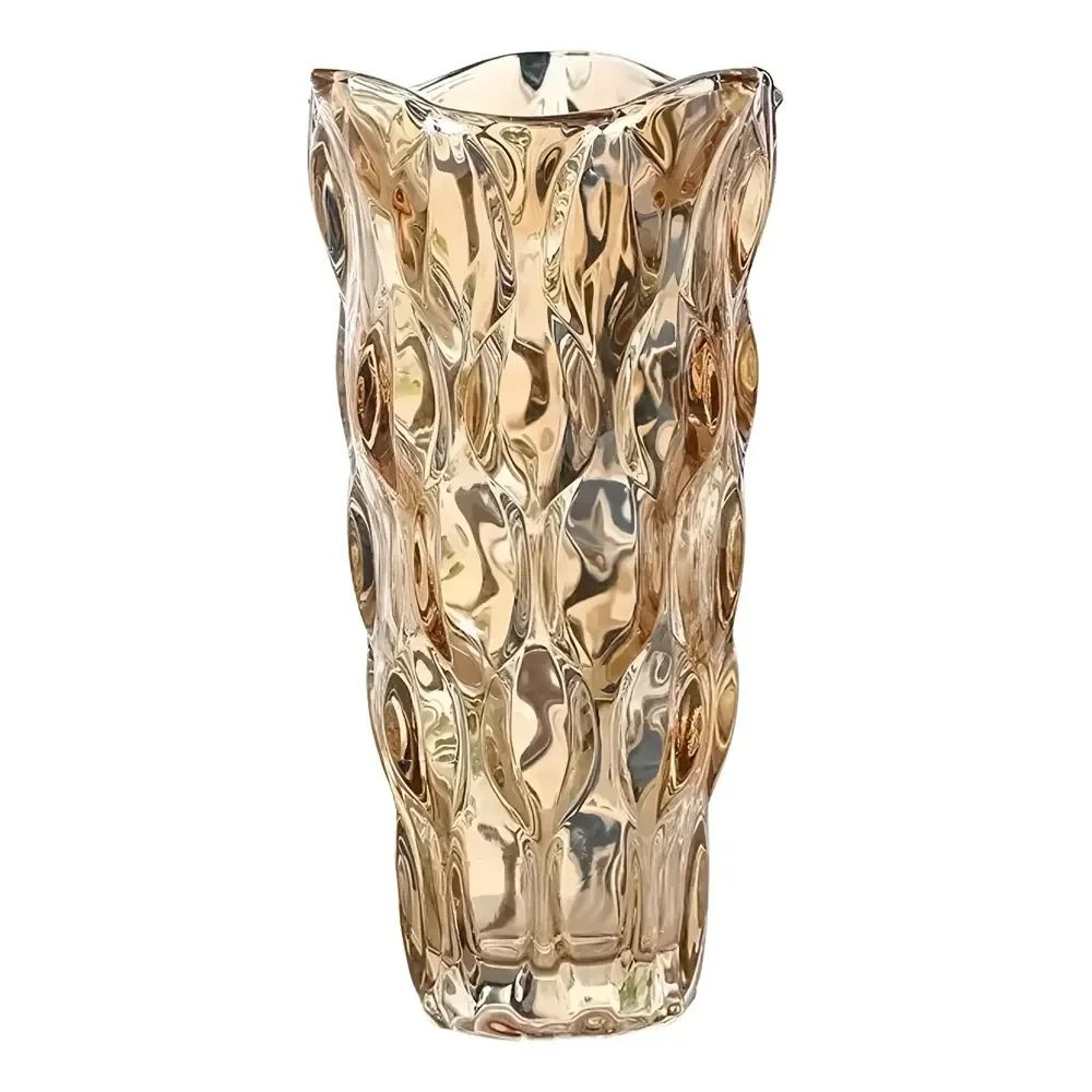 Vaso De Vidro Grosso Primeira Linha Flores, Decoração, Sala Cor Ambar Lapidado