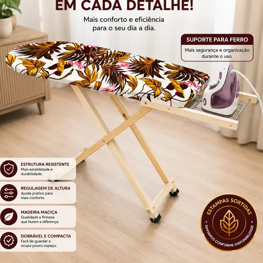 Tábua De Passar Roupa Madeira Dobrável Com Suporte De Ferro Estampas Sortidas Multicolor