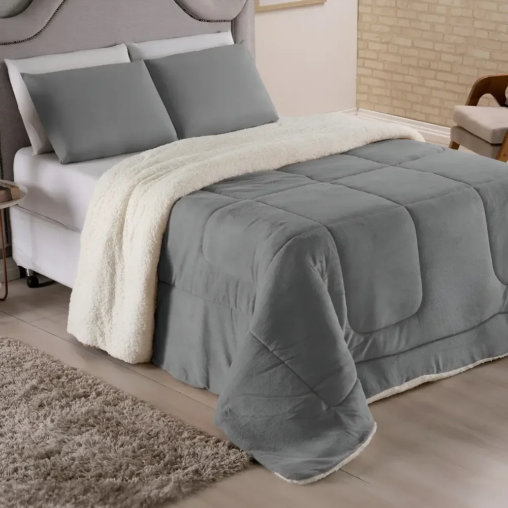 Coberdrom Casal Queen Size Cobertor Edredom Pele Carneiro Cor Rose