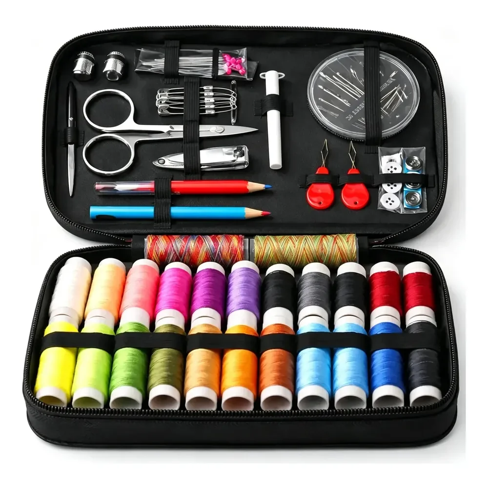 Kit 96 Pcs De Costura Completo Com Para Reparo Com Estojo Preto