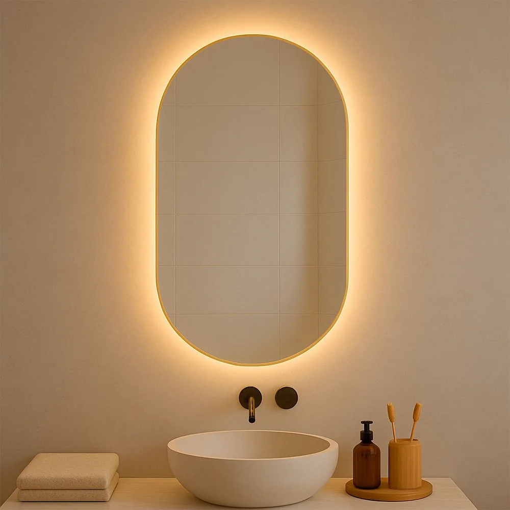 Espelho Oval Grande Com Led 80 cm De Parede Sem Fio + Suporte
