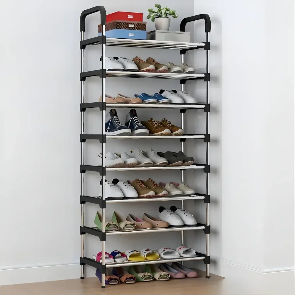 Rack Sapateira Vertical Luxo Aço Inox 8 Prateleiras 27 Pares Cor Preto