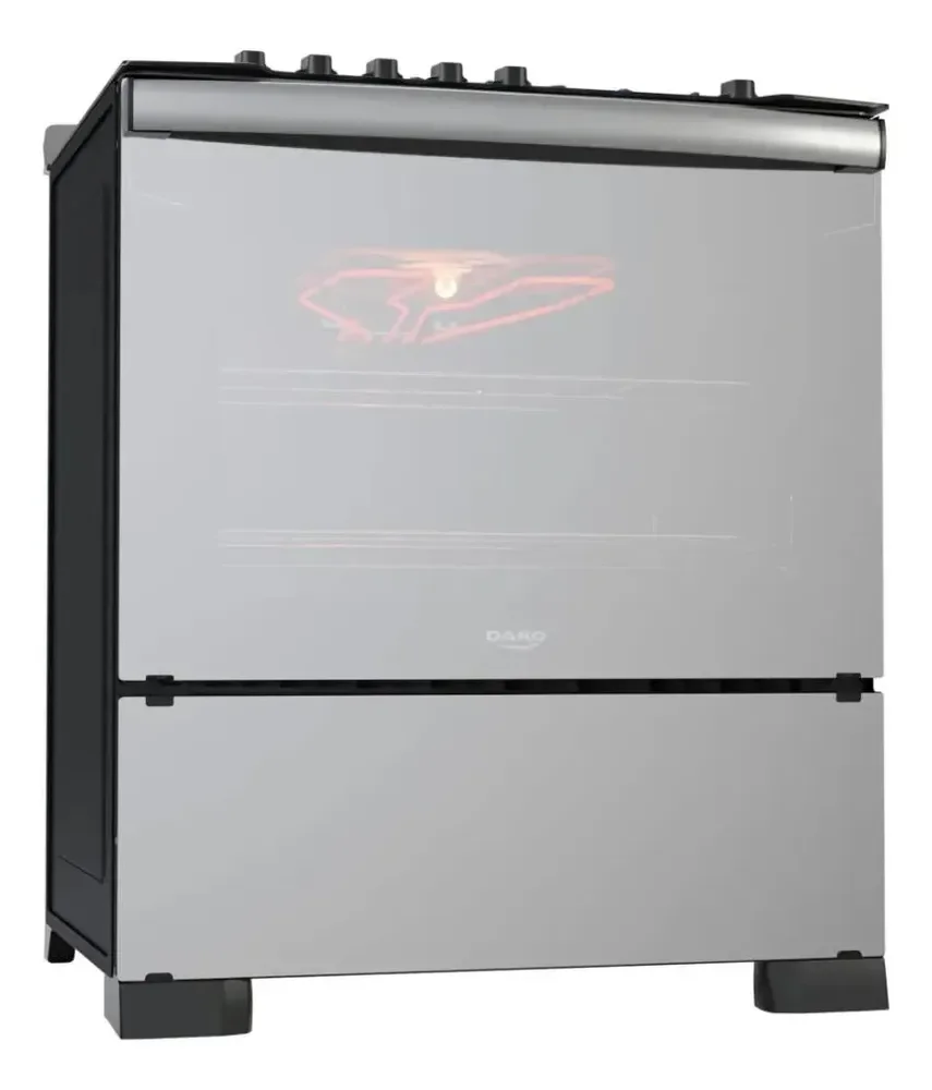 Fogão 5 Bocas Dako Diplomata Glass Style com Frente Espelhada Mesa de Vidro e Grill com Timer e Tripla Chama Bivolt