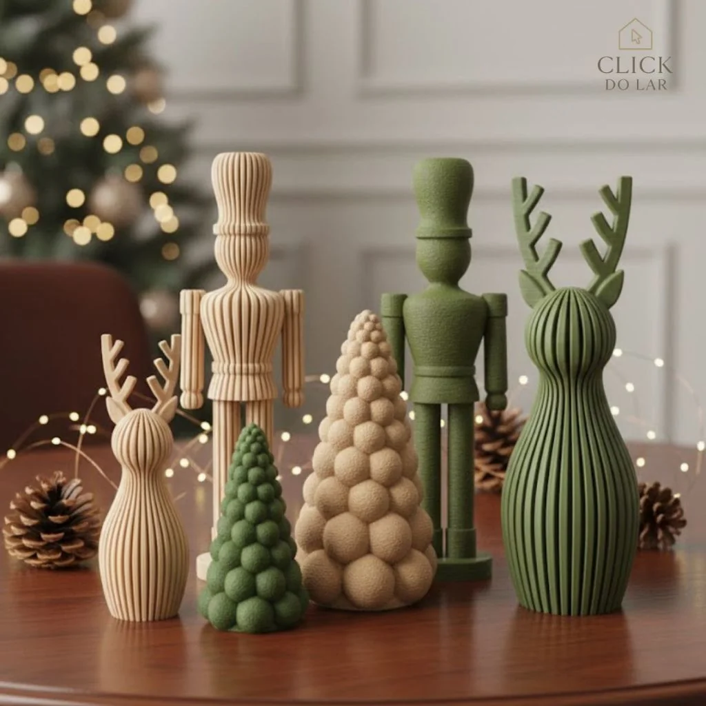KIT DECORAÇÃO DE NATAL MINIMALISTA MODERNA EM PLA (IMPRESSÃO 3D) - ARVORE, RENAS E QUEBRA-NOZES