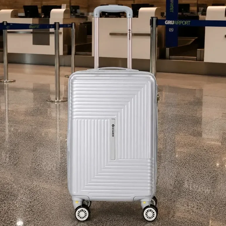 Mala De Viagem 10kg Super Rodas 360° Yqapice Cor Prata Listras