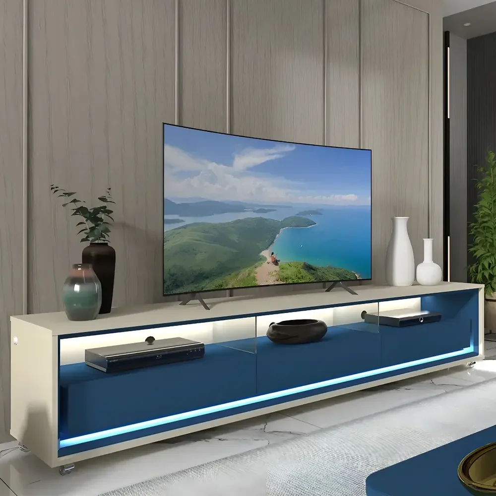 Rack Para Tv Até 85 Polegadas Com Led Com Rodízios Ac Off White/azul Royal