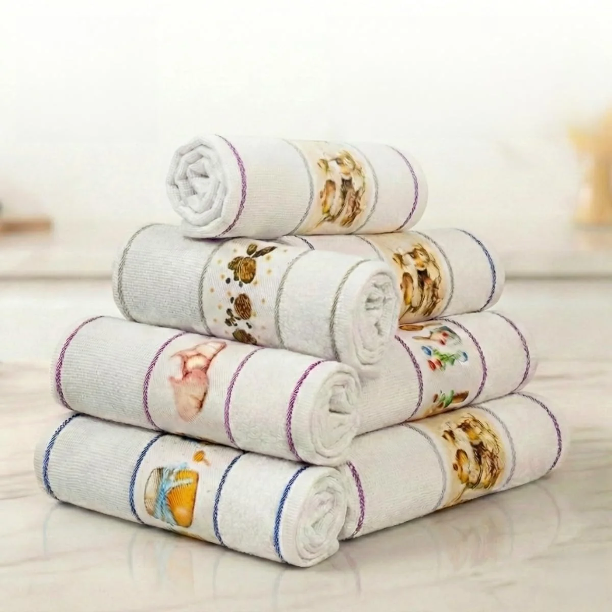Kit 05 Pano de Prato Atoalhado Para Cozinha Felpudo Premium Gourmet 45x70cm 286g/m² 100% Algodão - Branco (5)