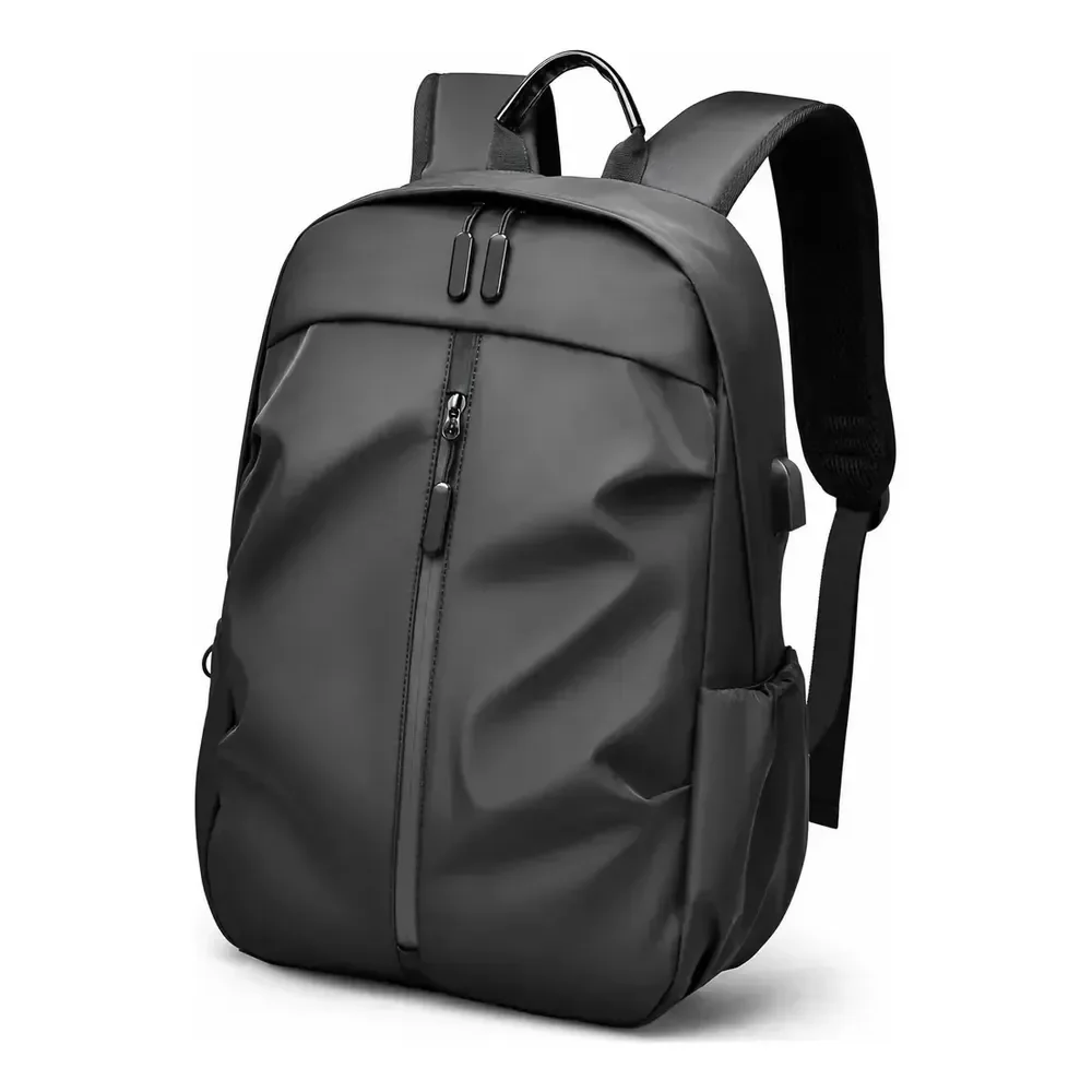 Mochila Notebook Faculdade Trabalho Escola Masculina Grande Impermeável Alça Reforçada Usb Premium Preto Liso