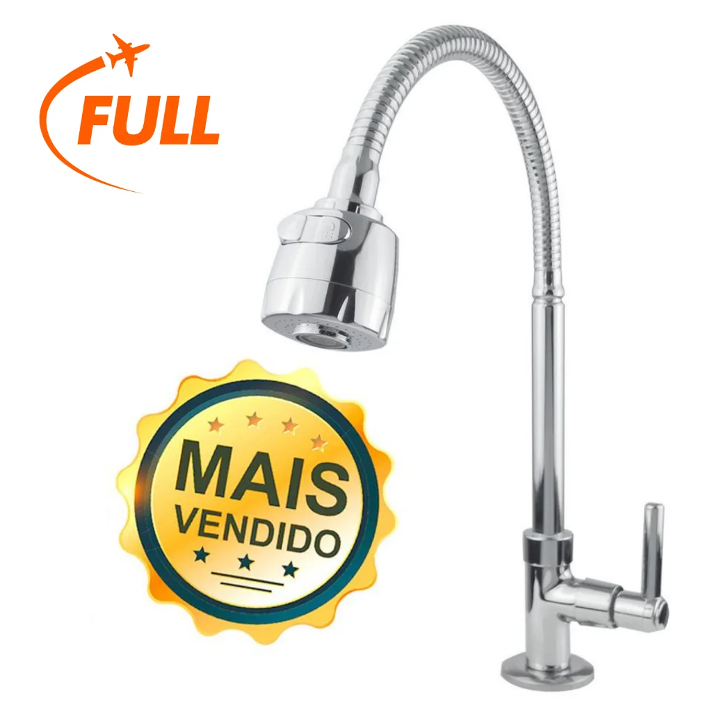 Torneira Gourmet Cozinha Bancada Mesa Pia Cano Flexível 1/4 de volta C-66 C. 1099-1 Inox