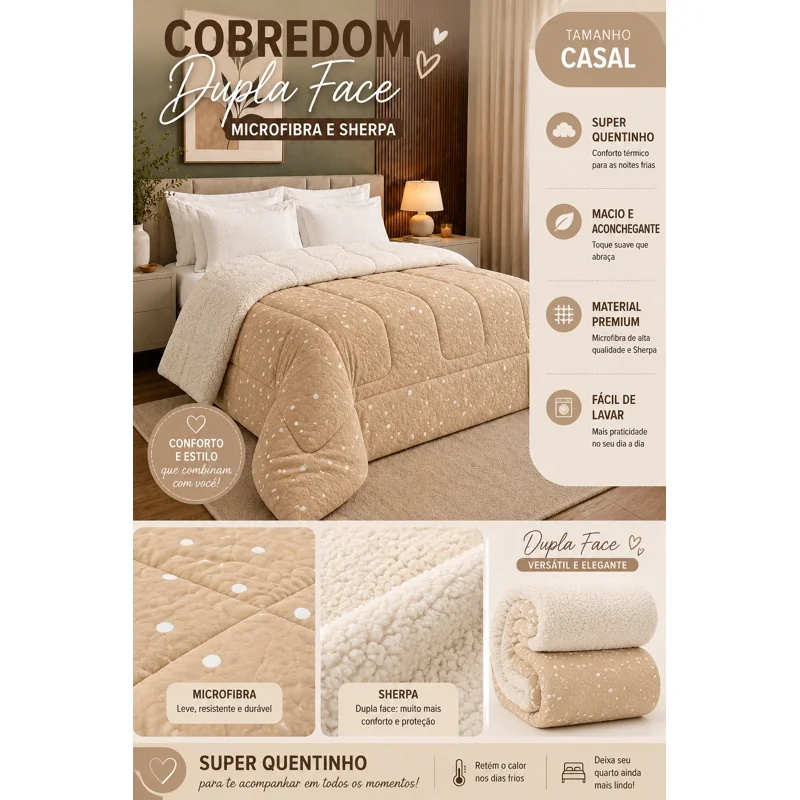 COBREDOM CASAL COM SHERPA E MICROFIBRA super quentinho preço PROMOCIONAL