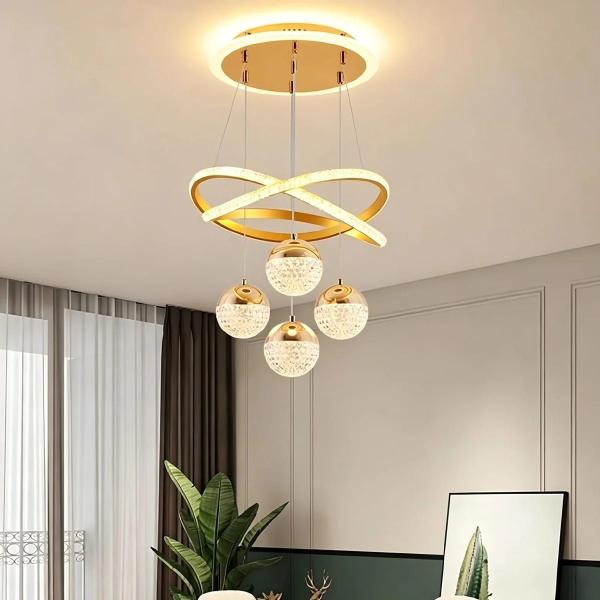 EKROTOK Luminária Pendente de LED, Lustre de LED Pendente Com 4 Bolas, Luminária de Teto com 3 Cores Claras para Sala de Jantar, Cozinha, Ilha, Sala de Estar, Quarto (85-265V)