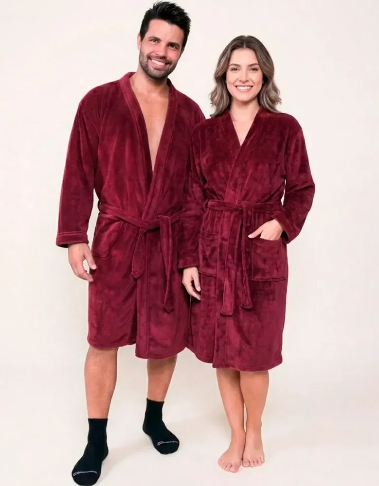 Roupão Premium Benévola Microfibra Antialérgico Inverno Frio Vinho Bloodstone Liso G