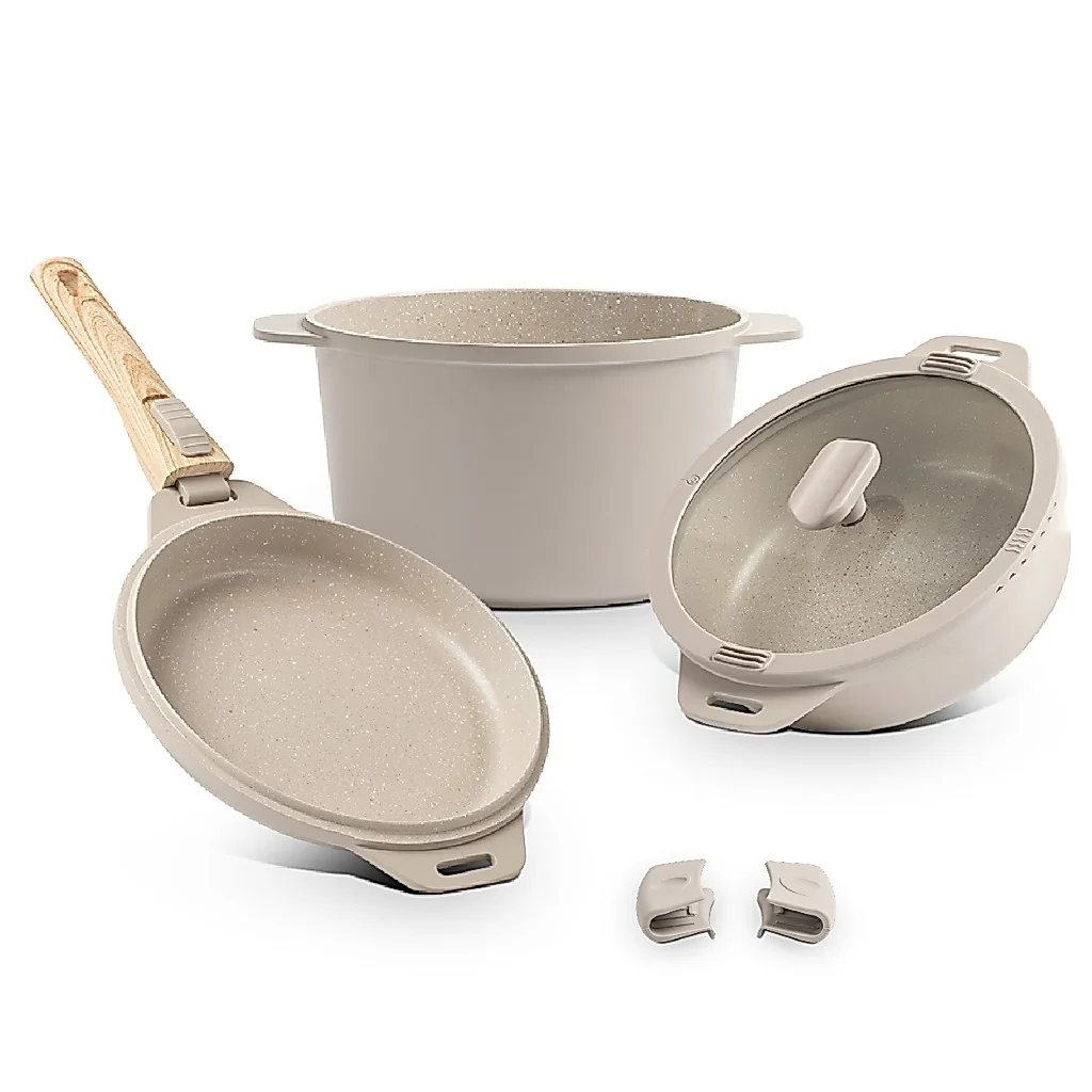 Jogo de Panelas Loft Empilhável Brinox 7 Peças Ceramic Life - Com Indução - Areia e Verde