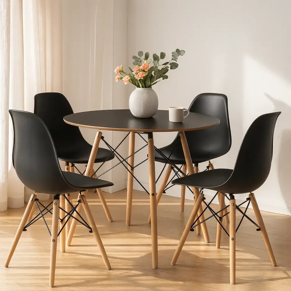 Conjunto Jantar Eames Eiffel Mesa 90cm Preto Com 4 Cadeiras Preto
