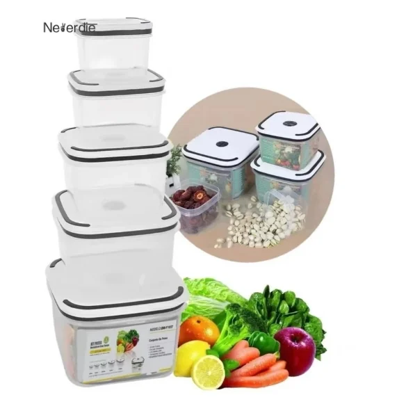 Kit De 5 Potes Herméticos Plastico Para Mantimentos Micro-ondas Alimentos Geladeira Frutas Marmita