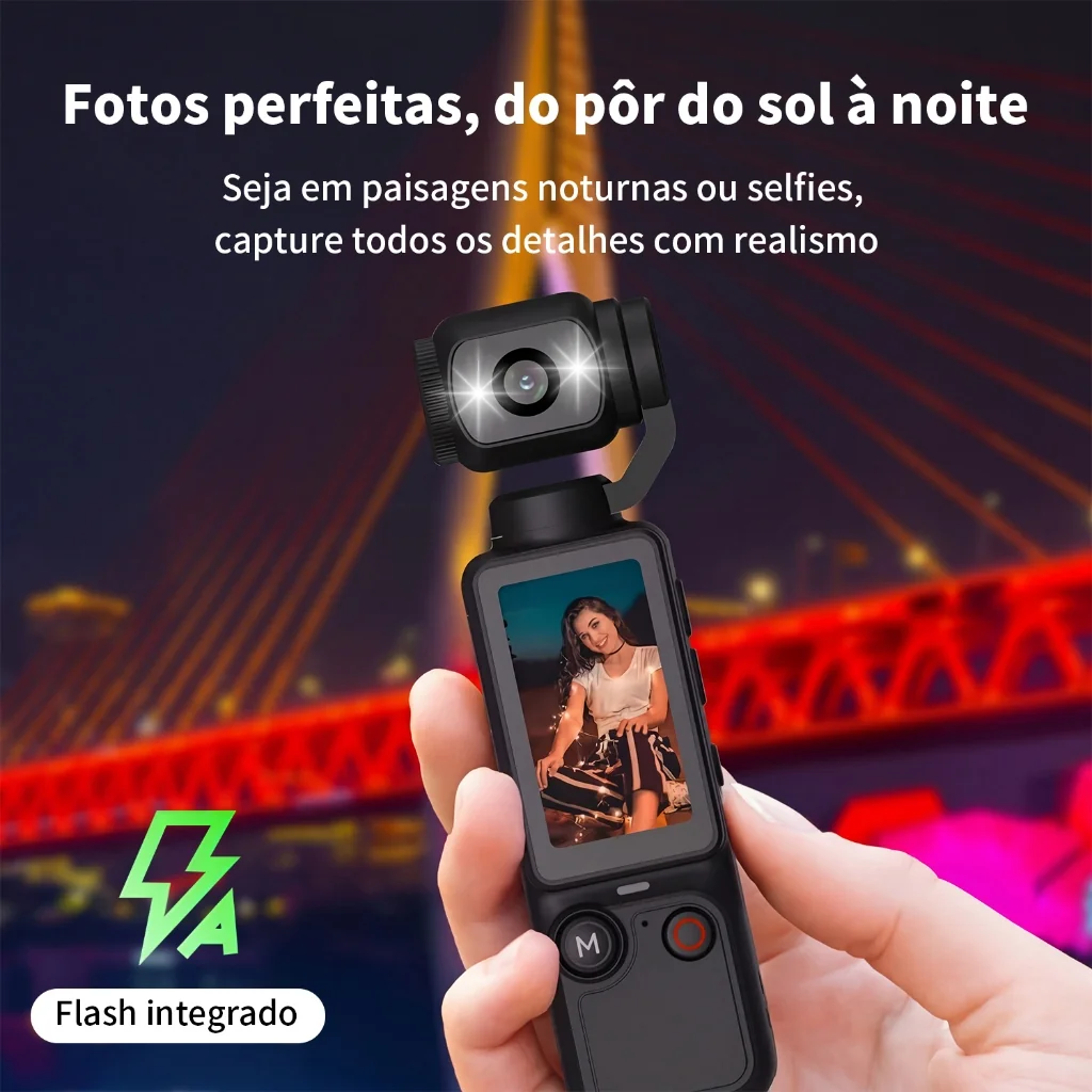 Câmera Multifuncional Portátil 1.9" HD 180° Lente Giratória 2000mAh 128GB Flash Selfie - 172g