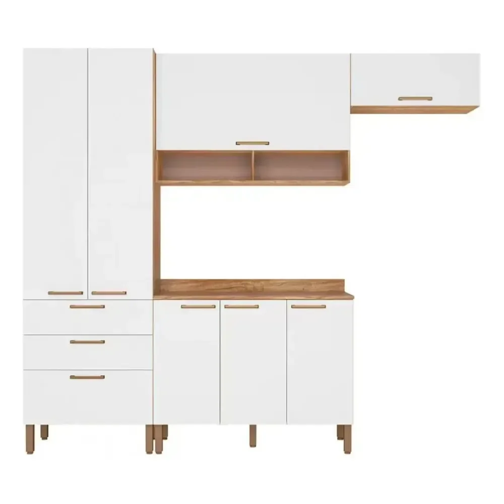 Cozinha Compacta Bartira Veneza 7 Portas 3 Gavetas - Damasco/branco Fosco