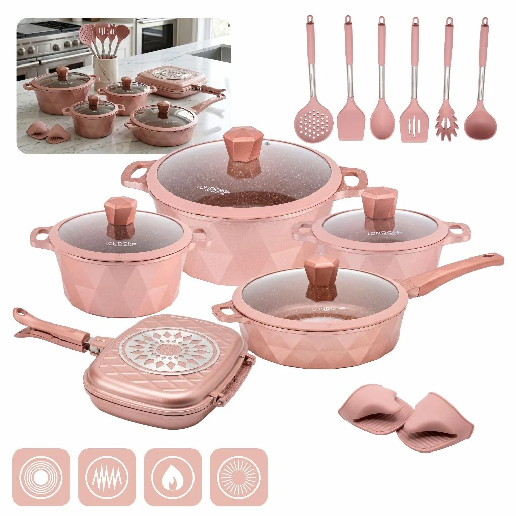 Jogo De Panelas London Antiaderente 17 Peças + Utensílios em Silicone Premium