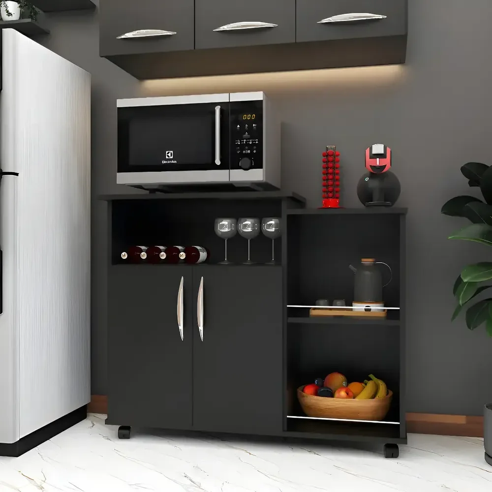 Armário Fruteira Balcão Com 2 Portas Organizada Para Cozinha Preto
