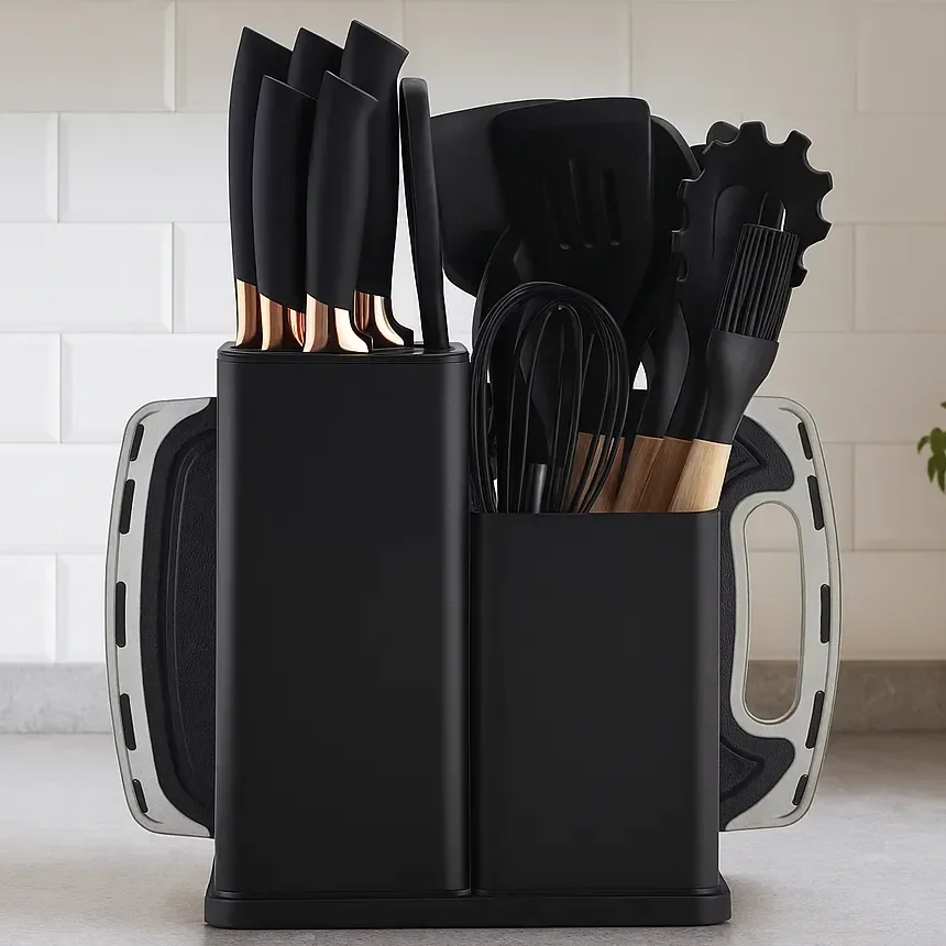 19 Peças Kit Utensilios Cozinha Tábua Em Silicone Espátula Preto