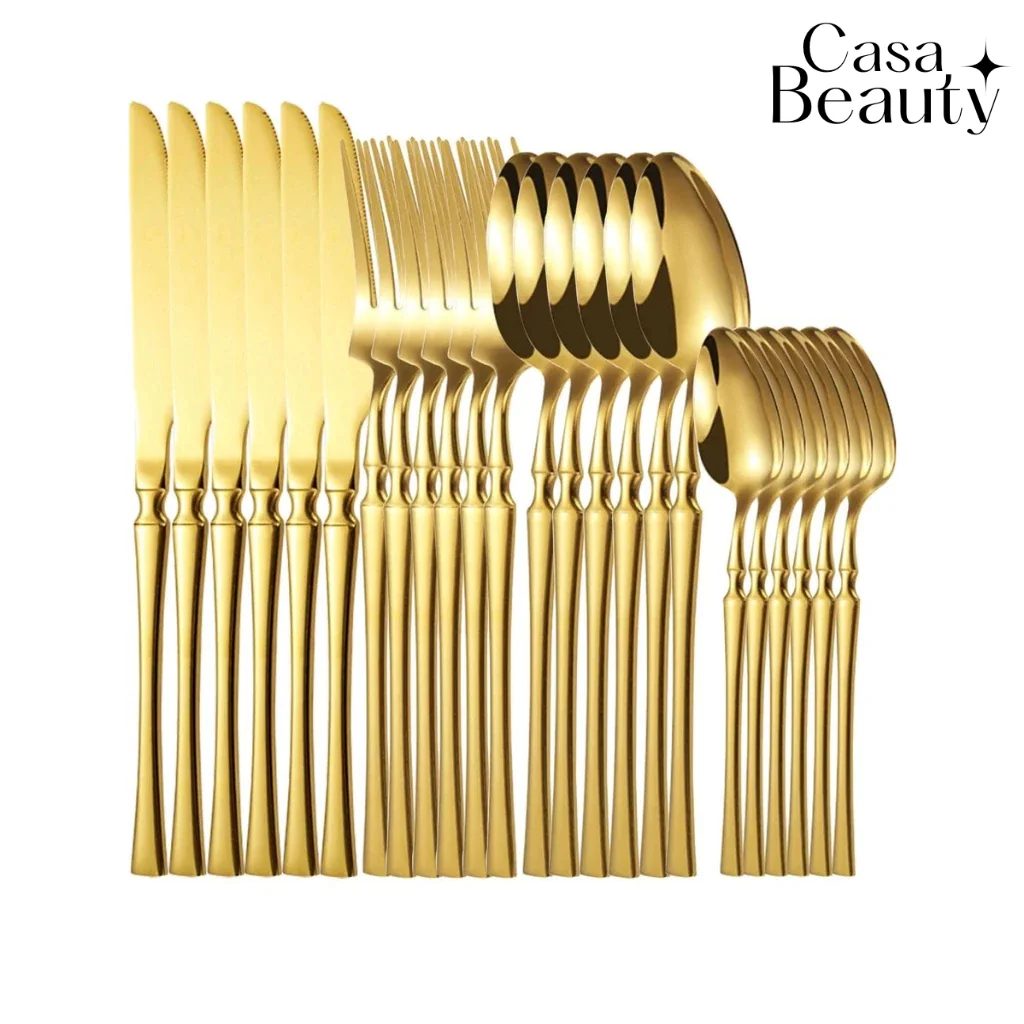 Jogo de Talheres 24 ou 48 Peças em Aço Inox Faqueiro Completo com Garfos Colheres Facas CASA BEAUTY