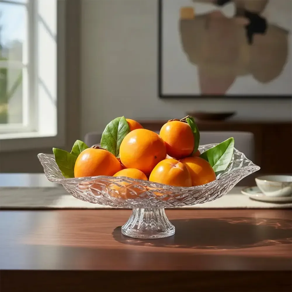 Fruteira De Vidro Com Pé Ruvolo 32cm Redonda Porta Frutas Elegante Para Mesa Cozinha Casa Decoração Transparente