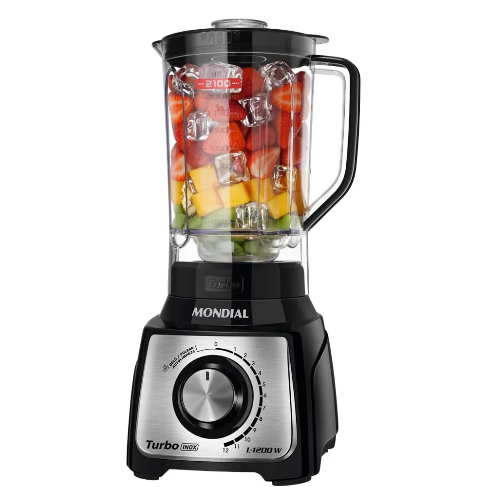 MONDIAL Liquidificador Turbo, Preto/Inox 1200W 110V