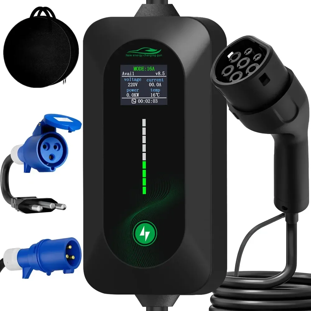 Carregador Carro Elétrico Portátil 7kw 32a Tipo 2 110/220v