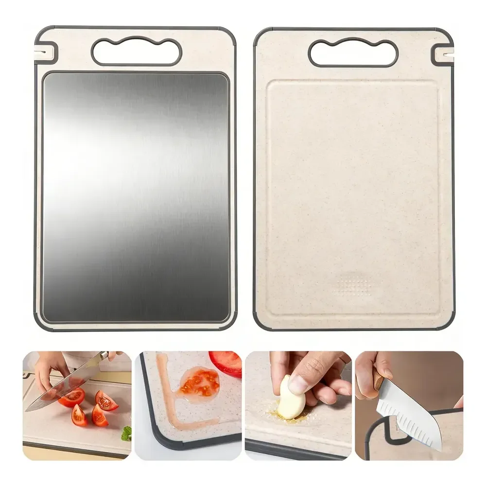 1 Tabua De Corte Saudável Para Cortar Dupla Face Aço Inox Pp Dupla Face Cinza