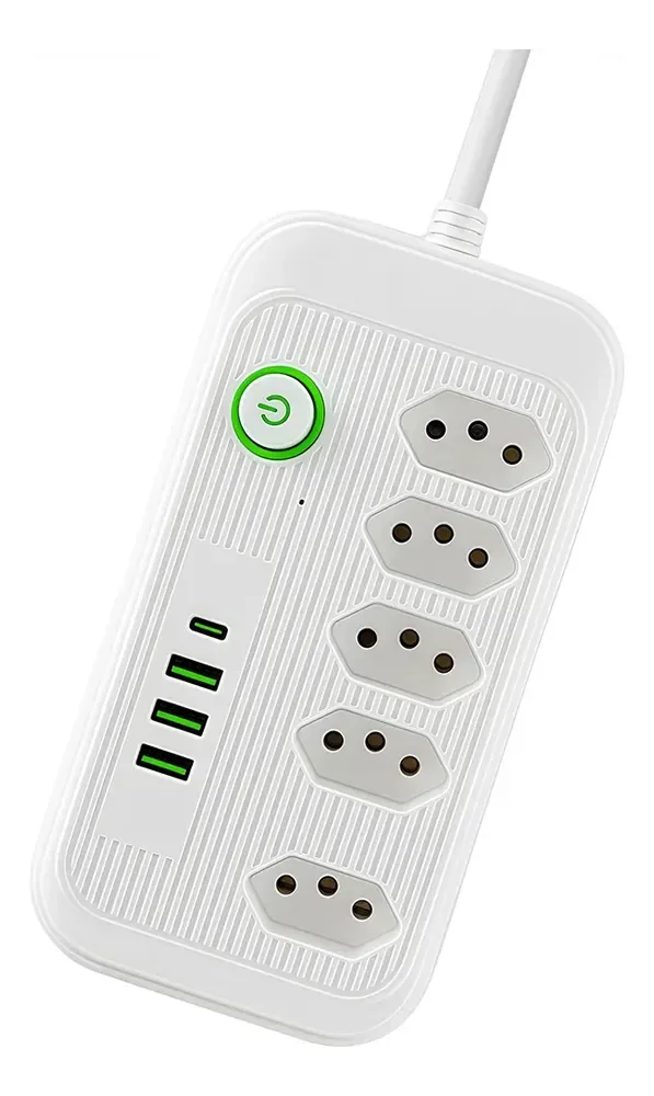 Extensão 5 Tomadas E 3 Usb 1 Pd Led Bivolt Power 110v/220v Branco 127/220v