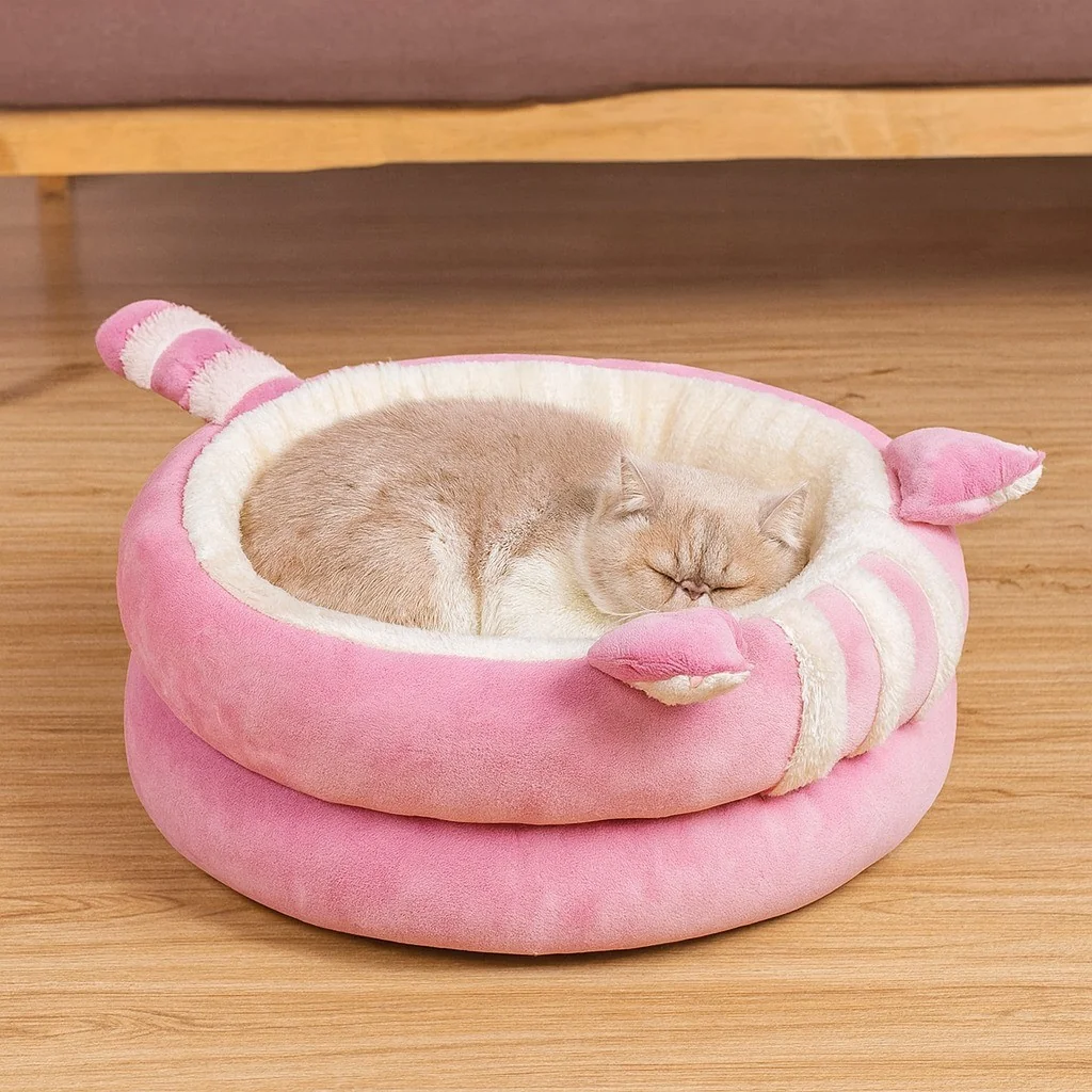 Cama Pet Confortável Estofada em Formato Redondo com Orelhinhas