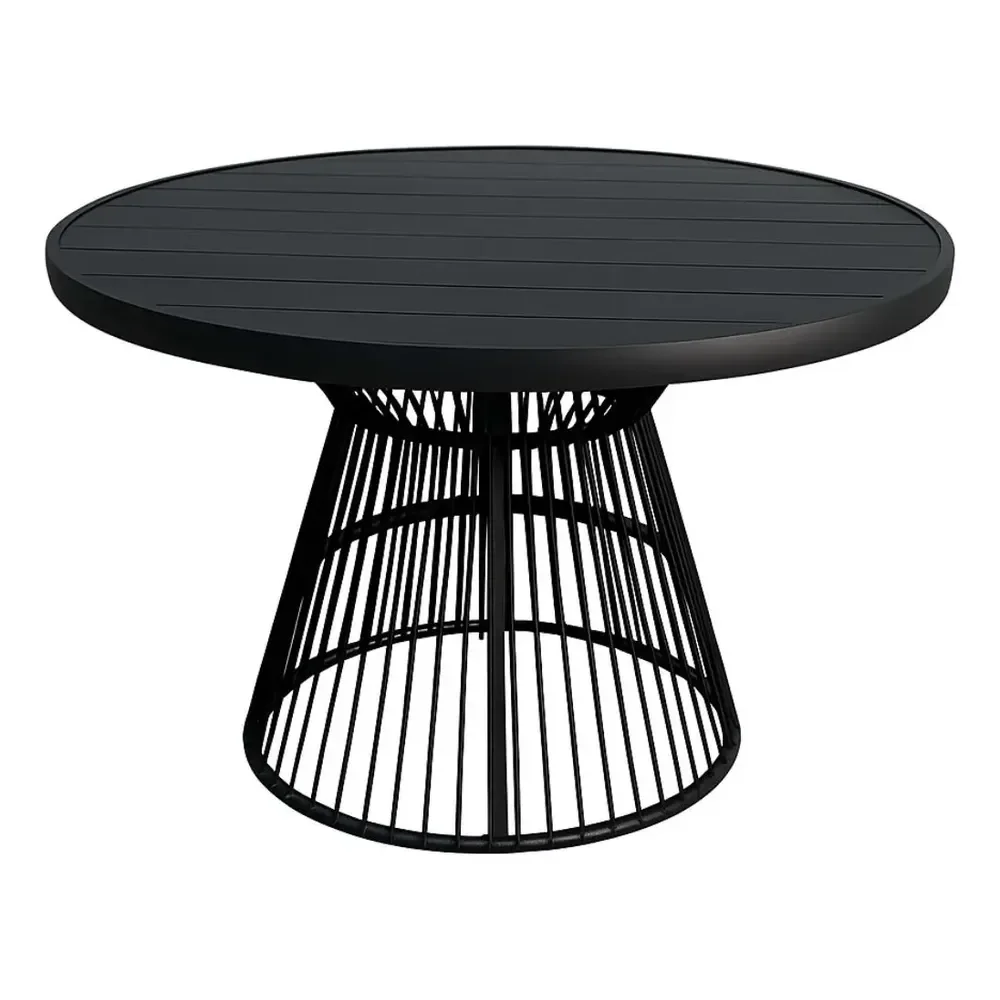 Mesa Centro Laguna Área Externa Tampo Ripado Alumínio 110cm Preto