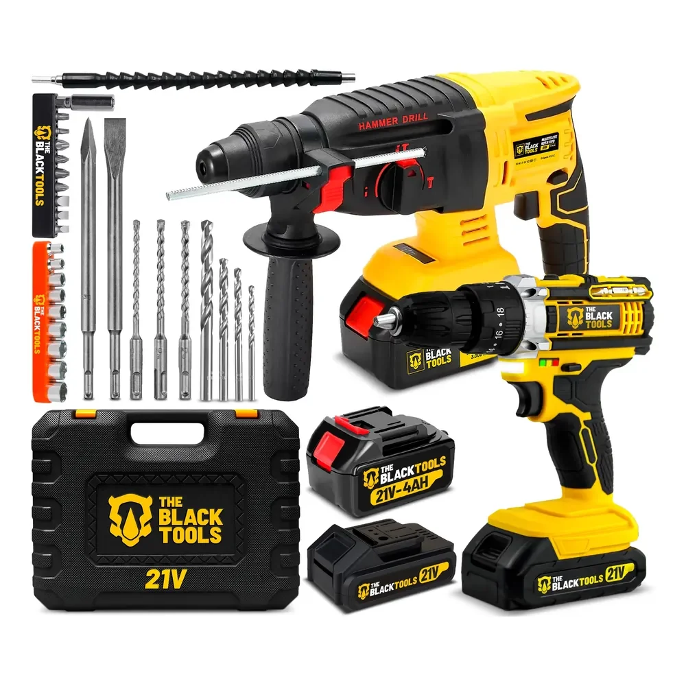 Kit Martelete Rompedor + Parafusadeira À Bateria 21v Amarelo 110v/220v 50/60hz