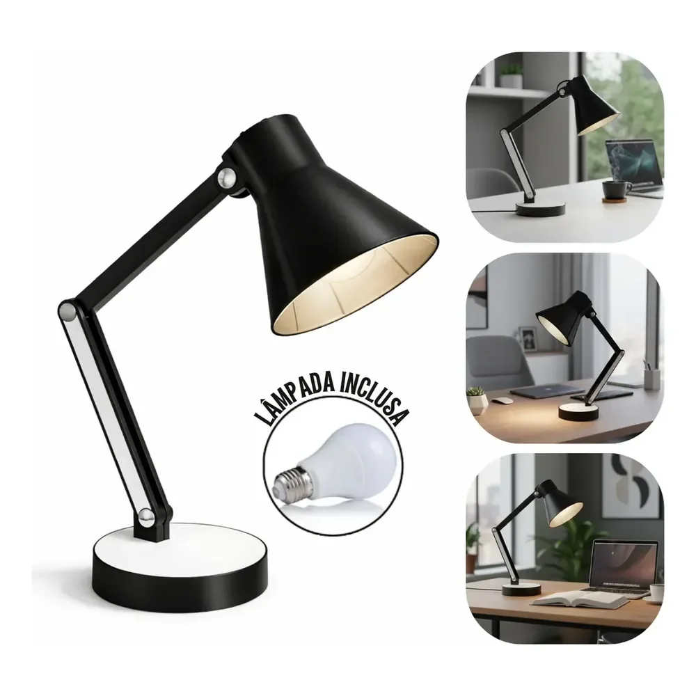 Luminaria Articulada Mesa Abajur Escritório Estudo Quarto Cor Da Estrutura Preto Marx Greg 3d