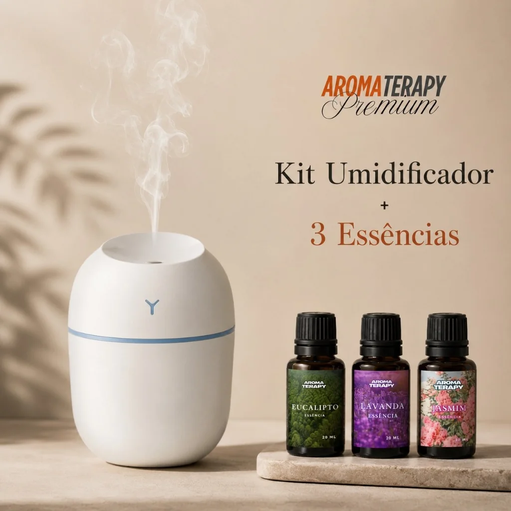 Kit de Umidificador Aromatizador com 3 Essências | Difusor de Ambient + Essências Aromatizantes 20ml