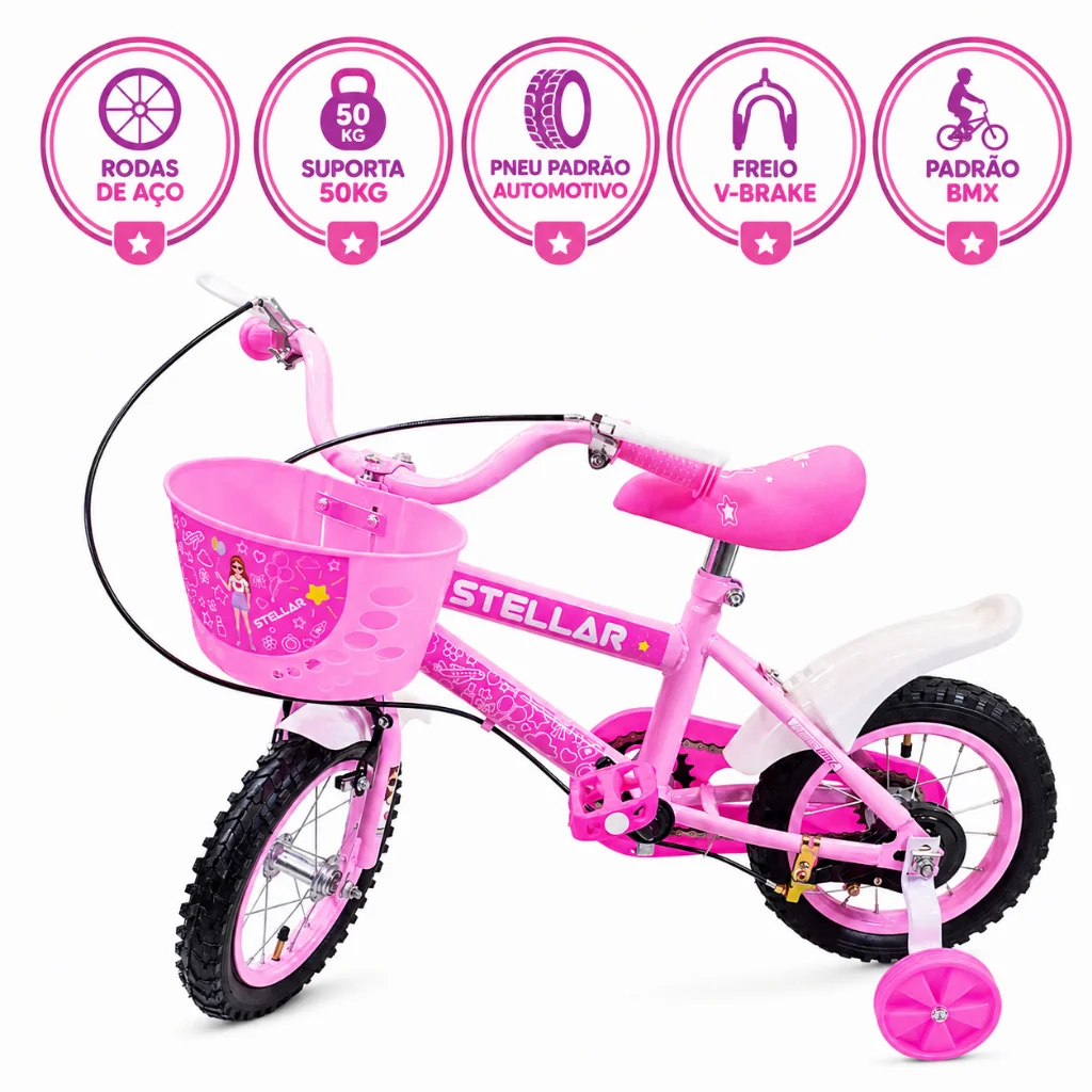 Bicicleta Infantil Aro 12 - Roda Aço Alta Durabilidade Freio VBrake Guidão Regulagem -Vários modelos