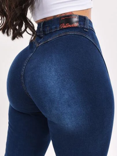 Calça Jeans Feminina Cintura Alta Skinny Sem Bolso Levanta Bumbum Com Lycra