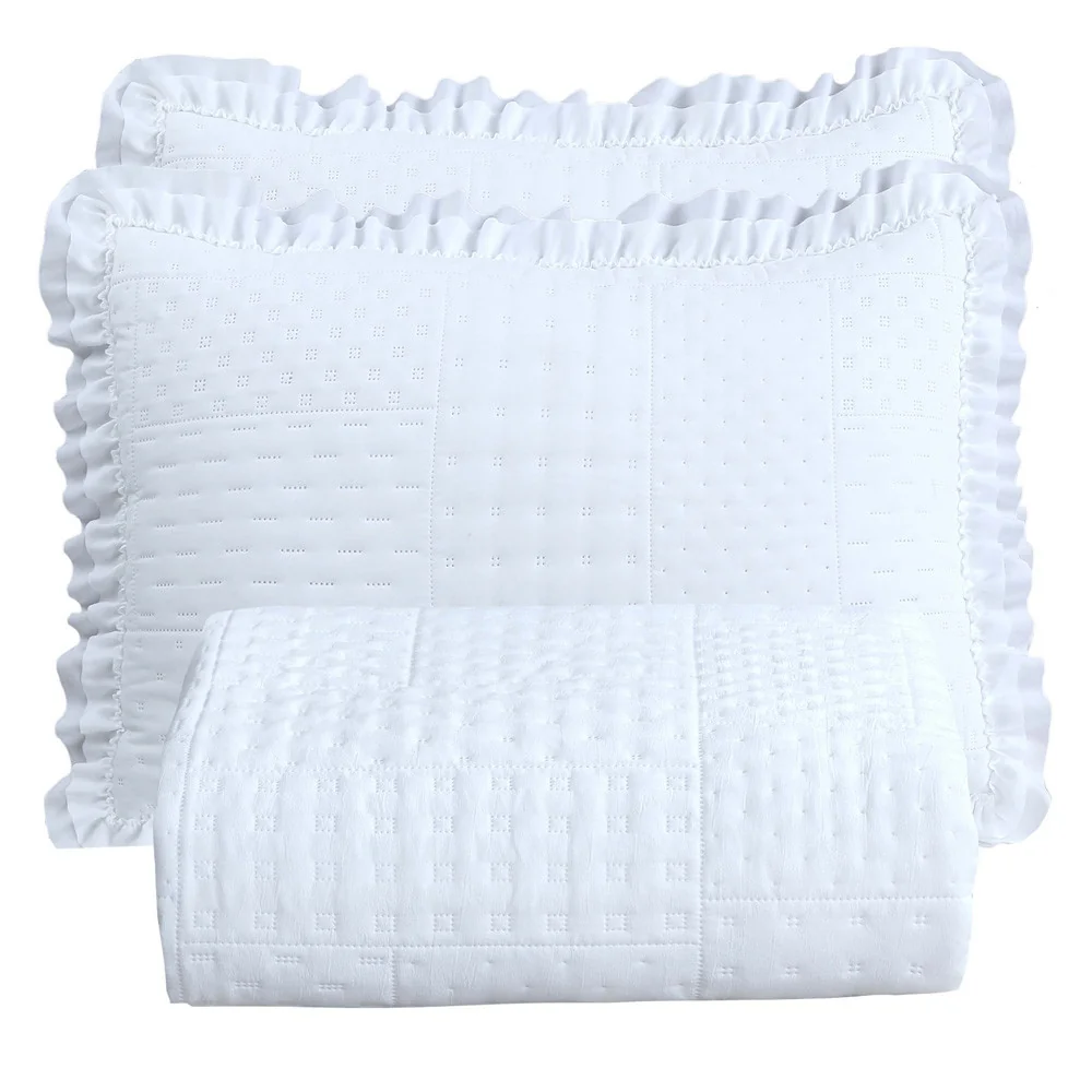Kit Cobre Leito Colcha Maison Queen Babadinho Percal 300 Fios 3pçs 2,60x2,40m Extra Macio Matelado