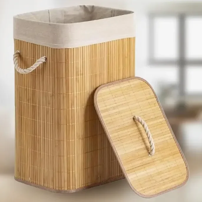 Cesto De Roupas De Bambu 70 Litros Yikasa