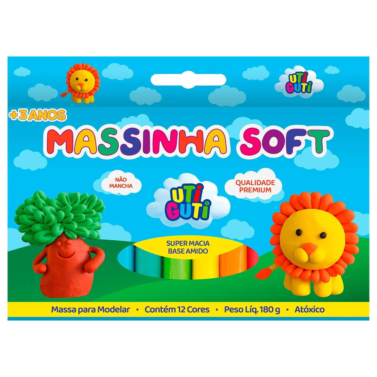 Utiguti Massa de Modelar Soft Estojo com 12 Cores 180G