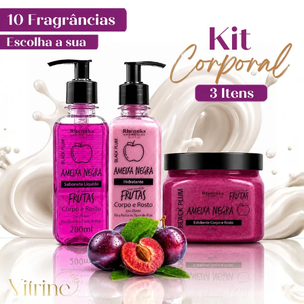 Kit Sabonete + Hidratante + Esfoliante Rhenuks 200ml Corpo e Rosto 10 fragrâncias