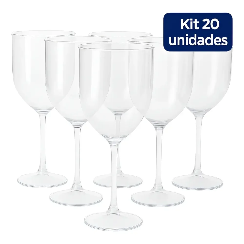 20 Taças Vinho Acrílico Cristal Resistente 330ml Transparente 20 Unidades