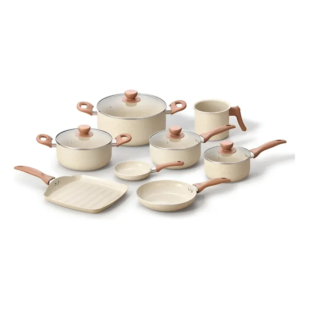 Jogo Com 8 Panelas Antiaderentes De Ceramica Terrara Bege - Oikos