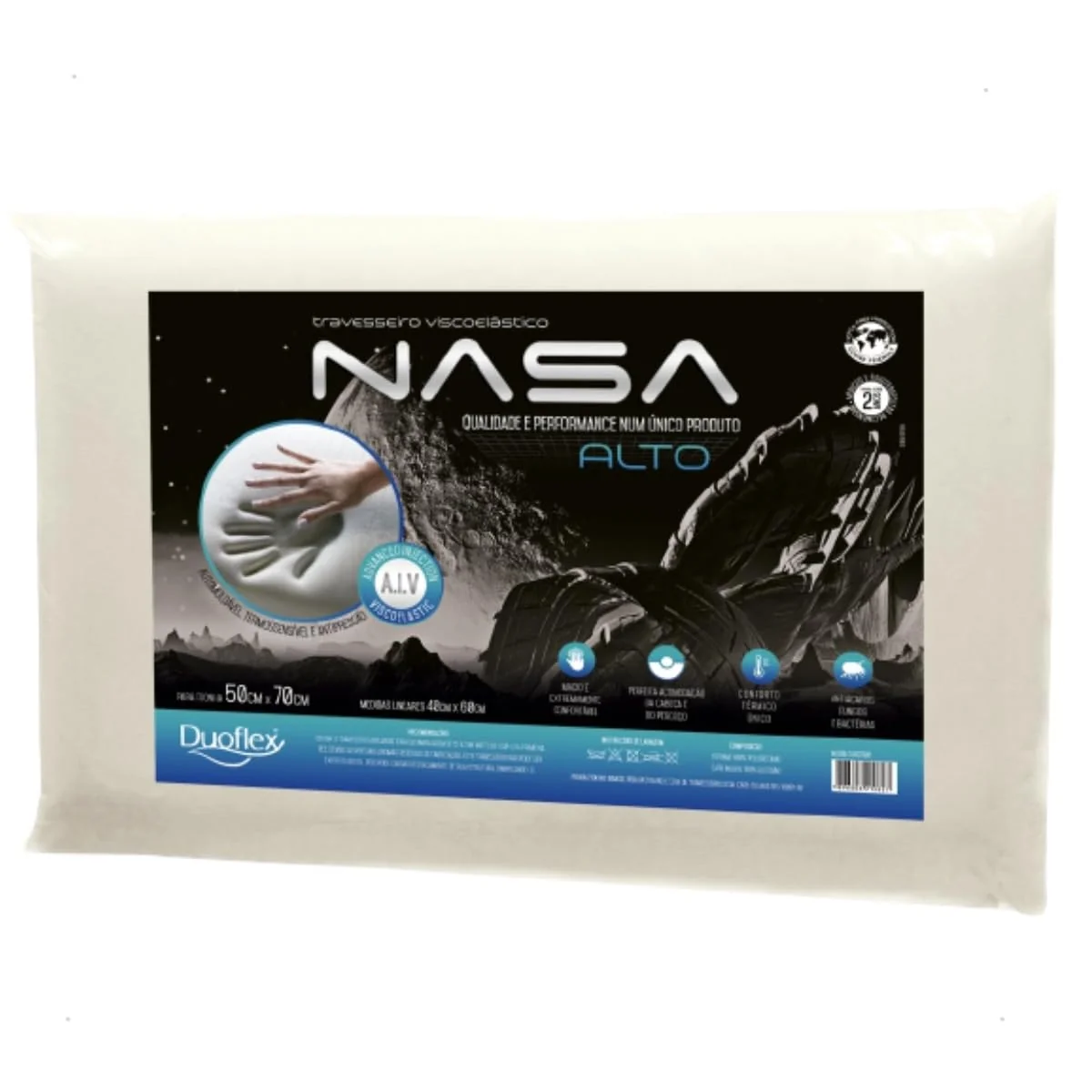 Travesseiro Nasa-X Alto Duoflex Bege Para fronha 50cmx70cm Espuma 100% poliuretano