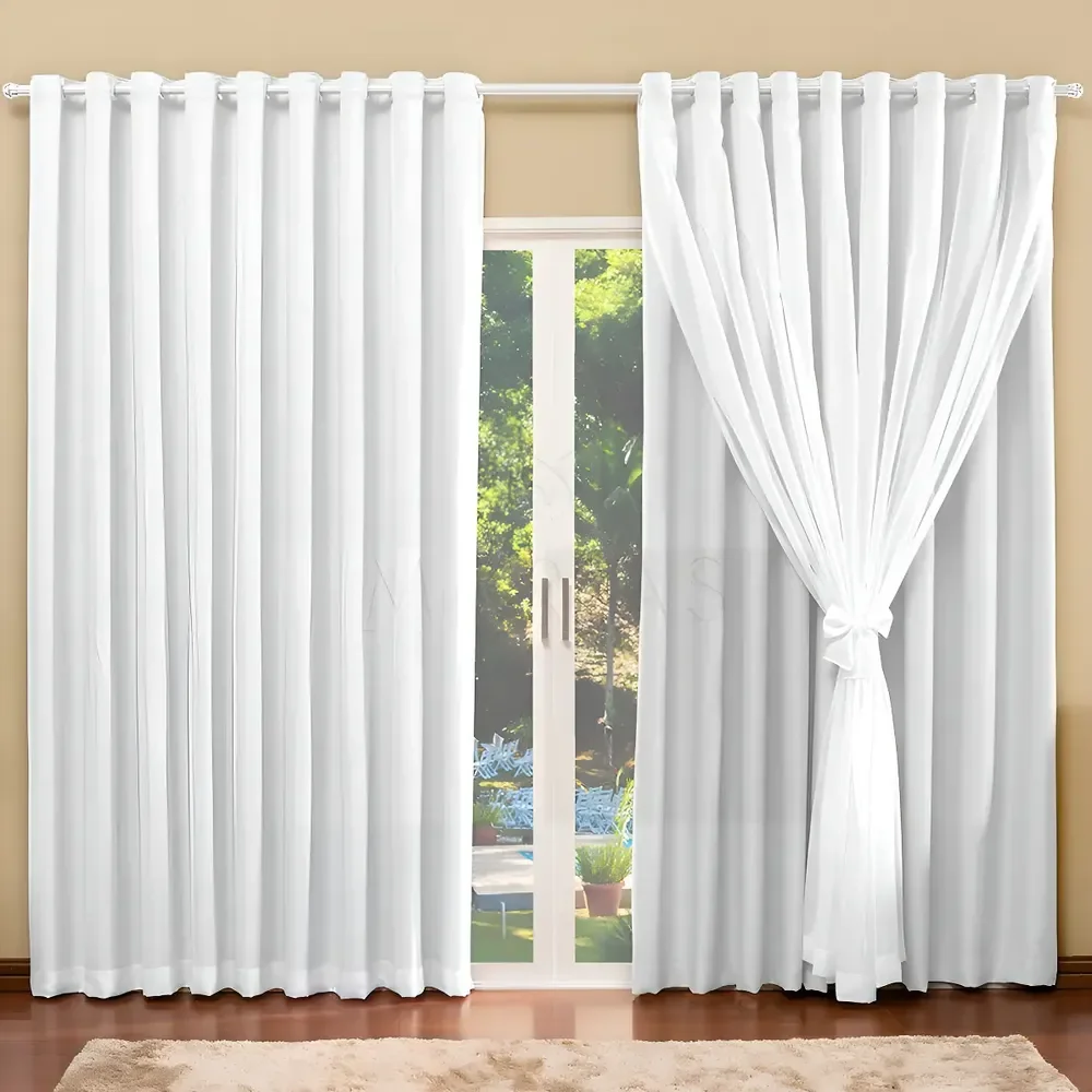 Cortina Blackout Com Voil Para Quarto E Sala Tamanho 4,00 X 2,70 Na Cor Branco Gelo