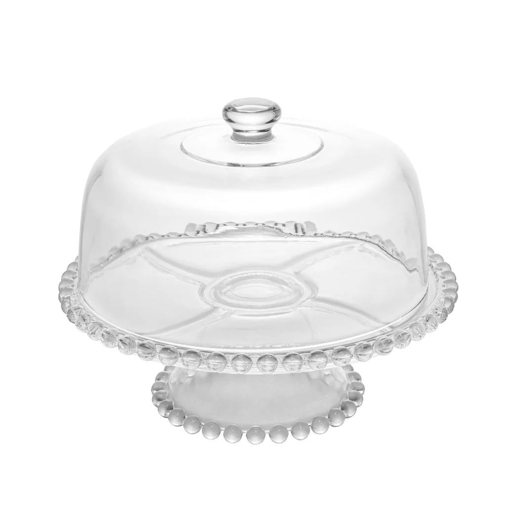 Prato de Bolo / Boleira de Cristal com Pé e Tampa Pearl Wolff