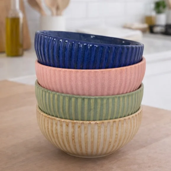 Tigela Bowl de Cerâmica Brilhante Canelado 350ml Sobremesa Frutas Porções