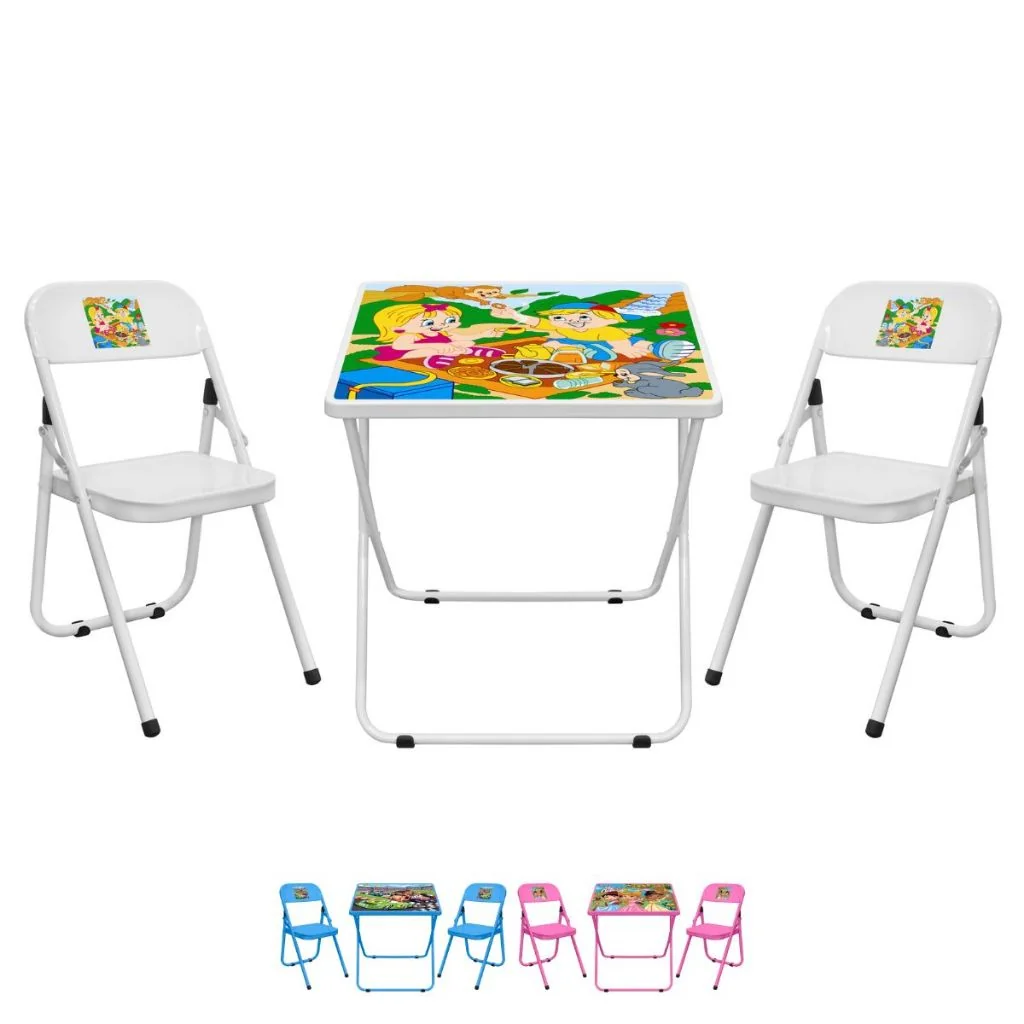 Conjunto De Mesa Infantil Com 2 Cadeiras Dobrável Aço Jogo